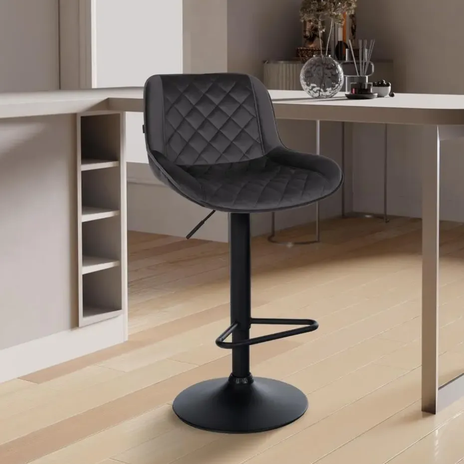 CLP Set van 2 Barkruk Kasson zwart Frame - Fluweel - zwart
