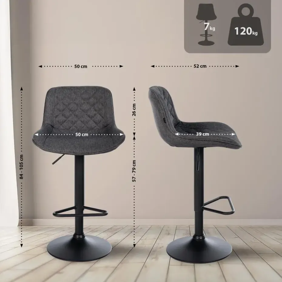 CLP Set van 2 Barkruk Kasson zwart Frame - Stof - zwart