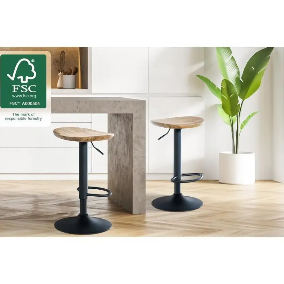 CLP Set van 2 Barkruk Skelde zwart Frame - Hout - natura