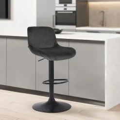 CLP Set van 2 Barkruk Solon mat zwart Frame - Fluweel - zwart