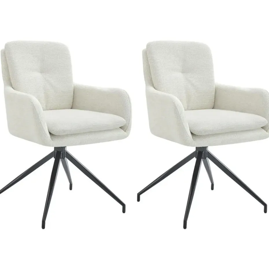 CLP Set van 2 Eetkamerstoel Pickett mat zwart Frame - Stof - creme