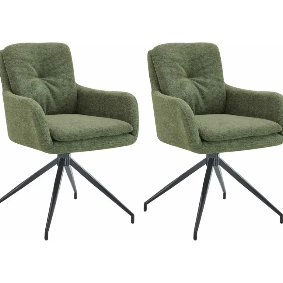 CLP Set van 2 Eetkamerstoel Pickett mat zwart Frame - Stof - groen
