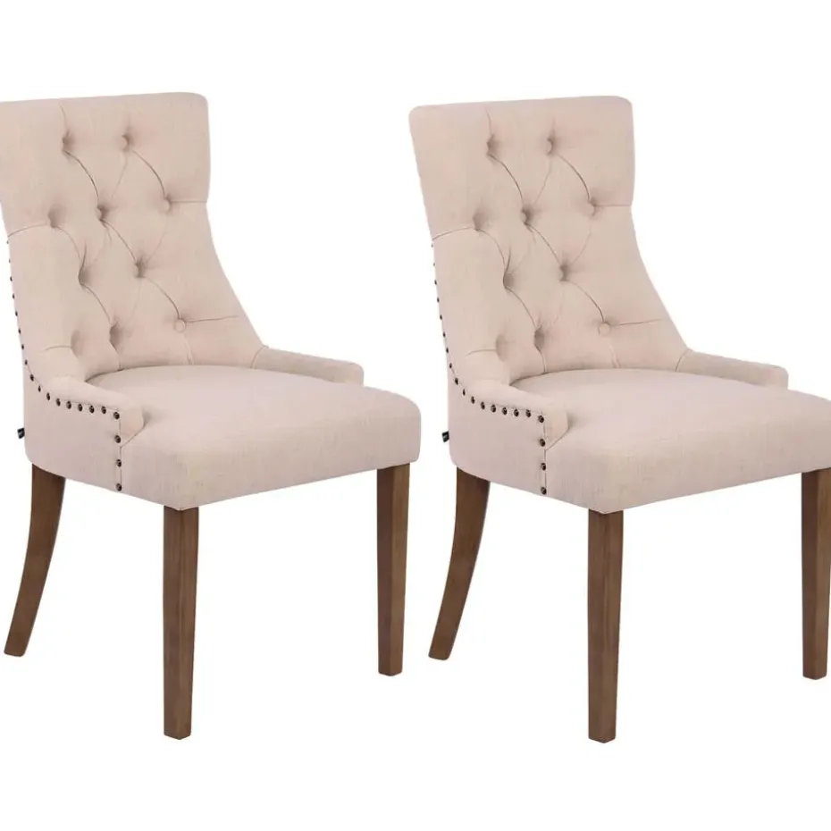 CLP Set van 2 Eetkamerstoel Aberdeen antiek licht Frame - Stof - creme