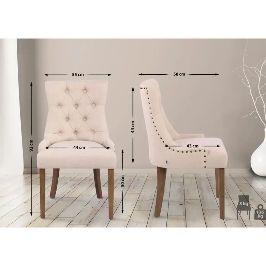 CLP Set van 2 Eetkamerstoel Aberdeen antiek licht Frame - Stof - creme