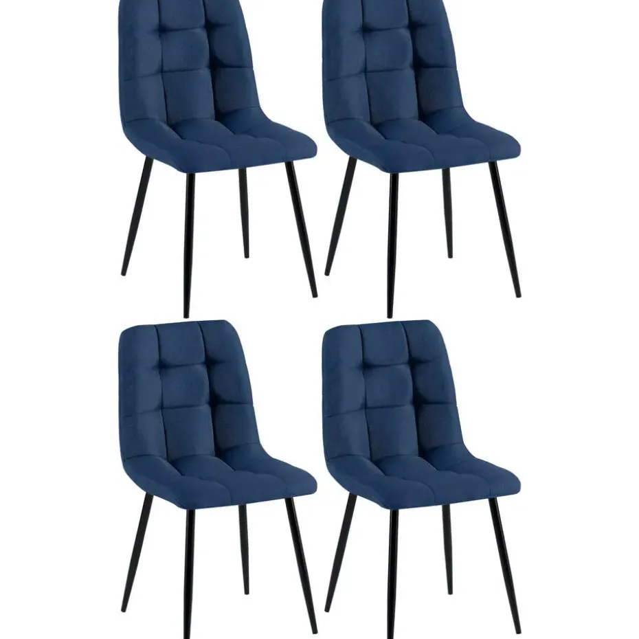 CLP Set van 4 Eetkamerstoel Antibes zwart Frame - Stof - blauw