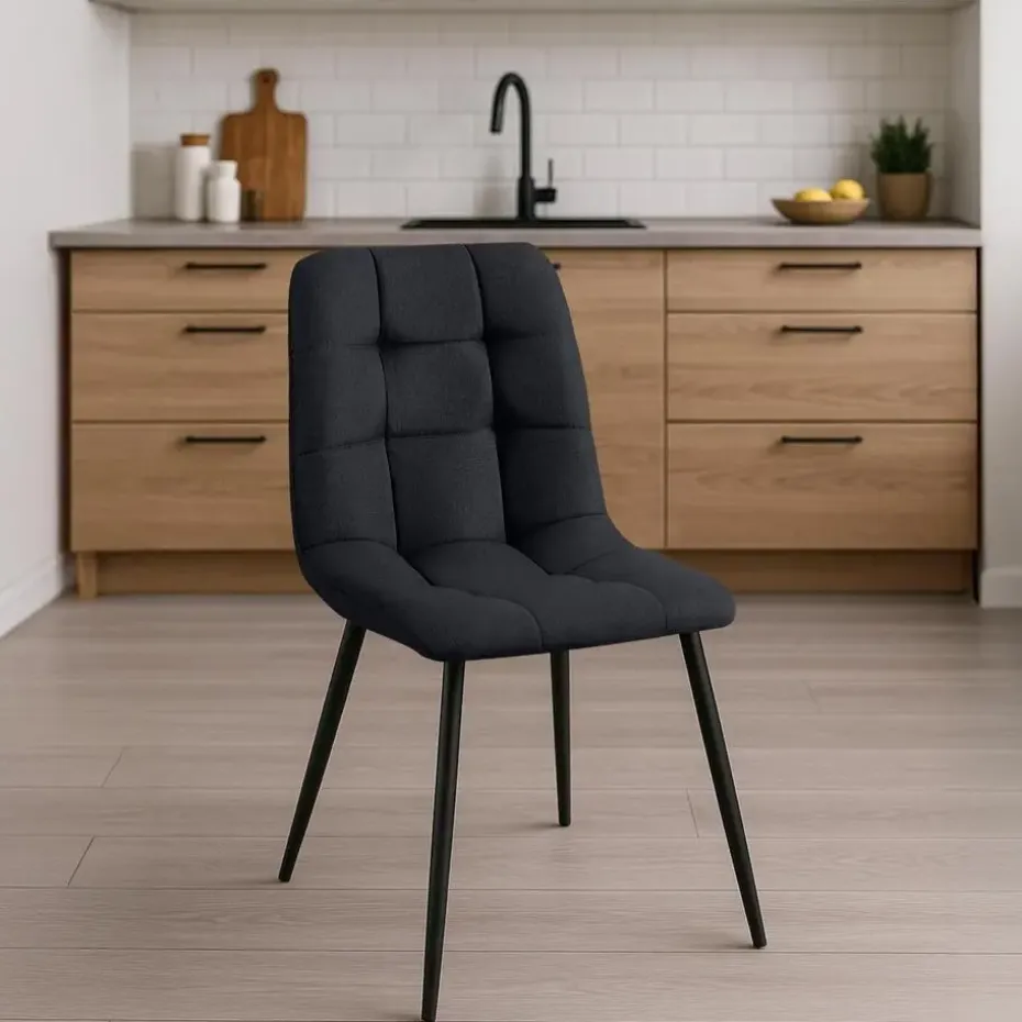 CLP Set van 4 Eetkamerstoel Antibes zwart Frame - Stof - zwart
