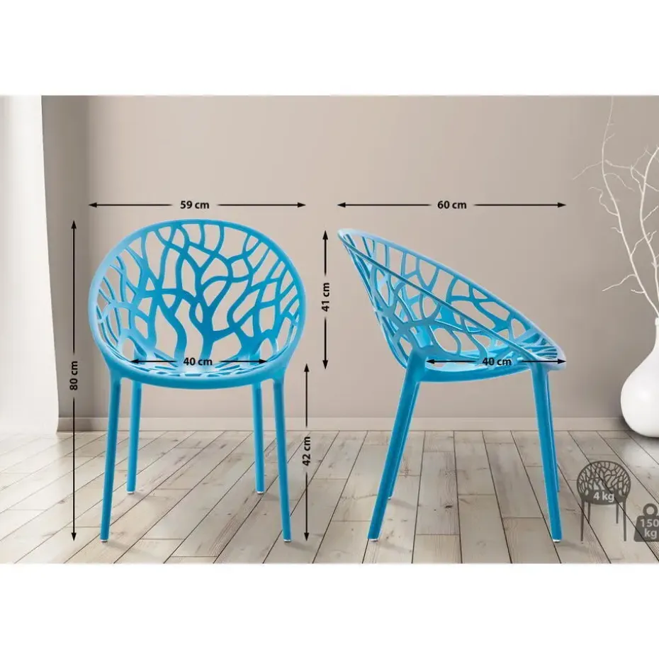 CLP Set van 4 Tuinstoel Hope Kunststof - blauw