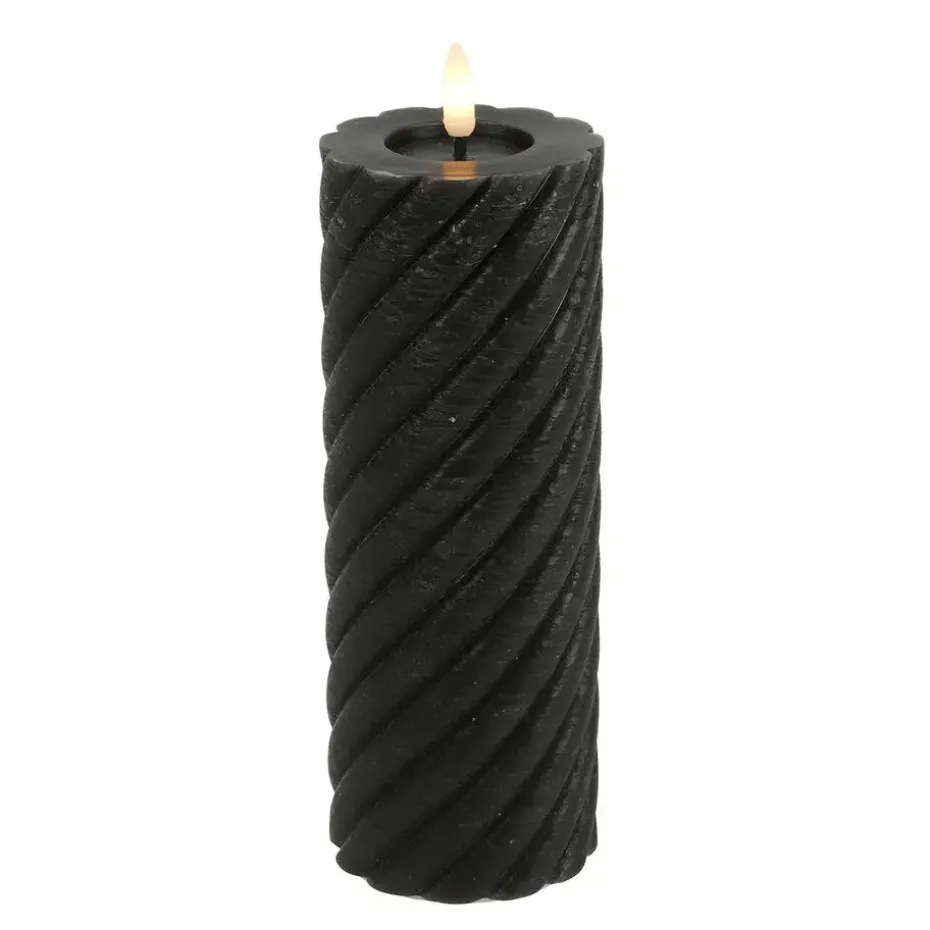 Countryfield LED kaars - zwart - D7,5 x H20 cm - timer - twirl