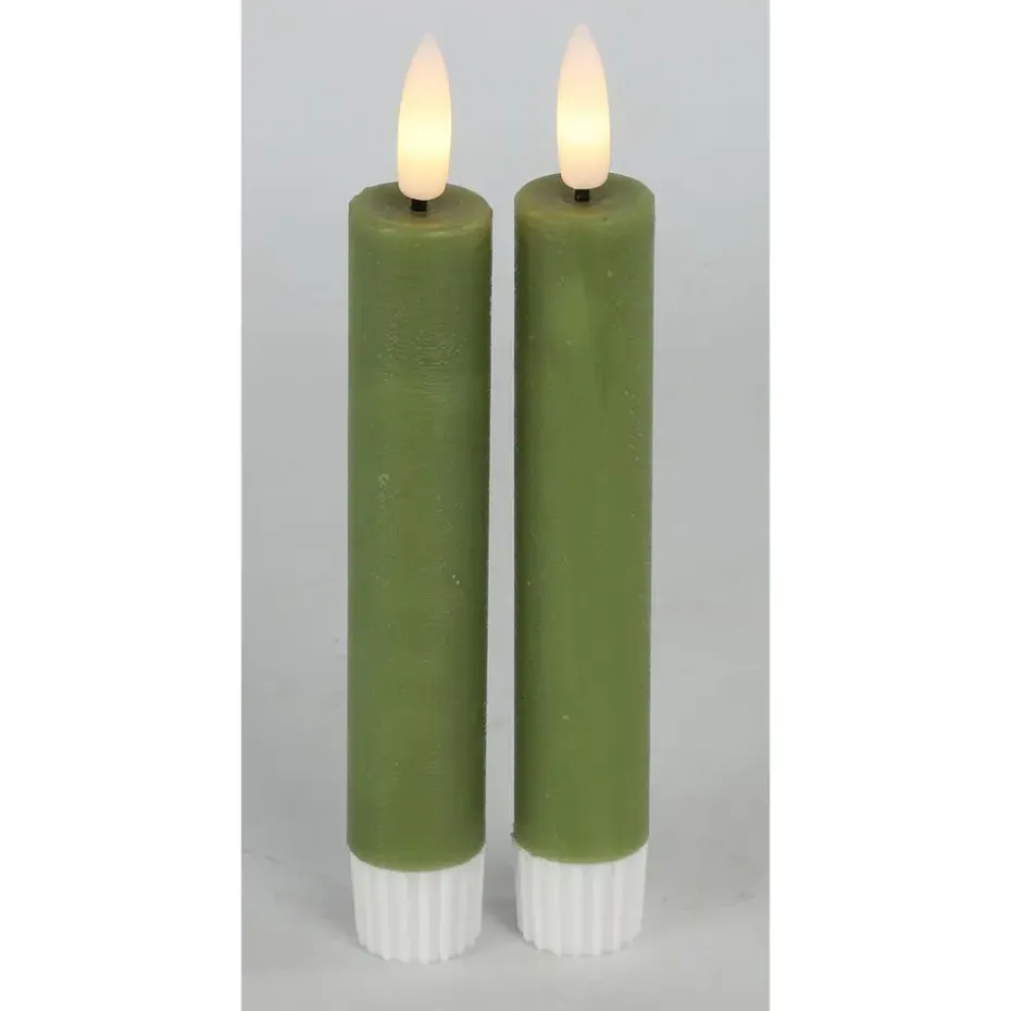 Countryfield Led kaarsen/dinerkaarsen - 2x stuks - groen - 15 cm