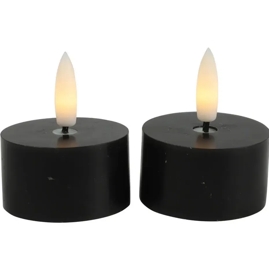 Countryfield LED waxinelichtjes - 2x - zwart - D4 x H5,2 cm