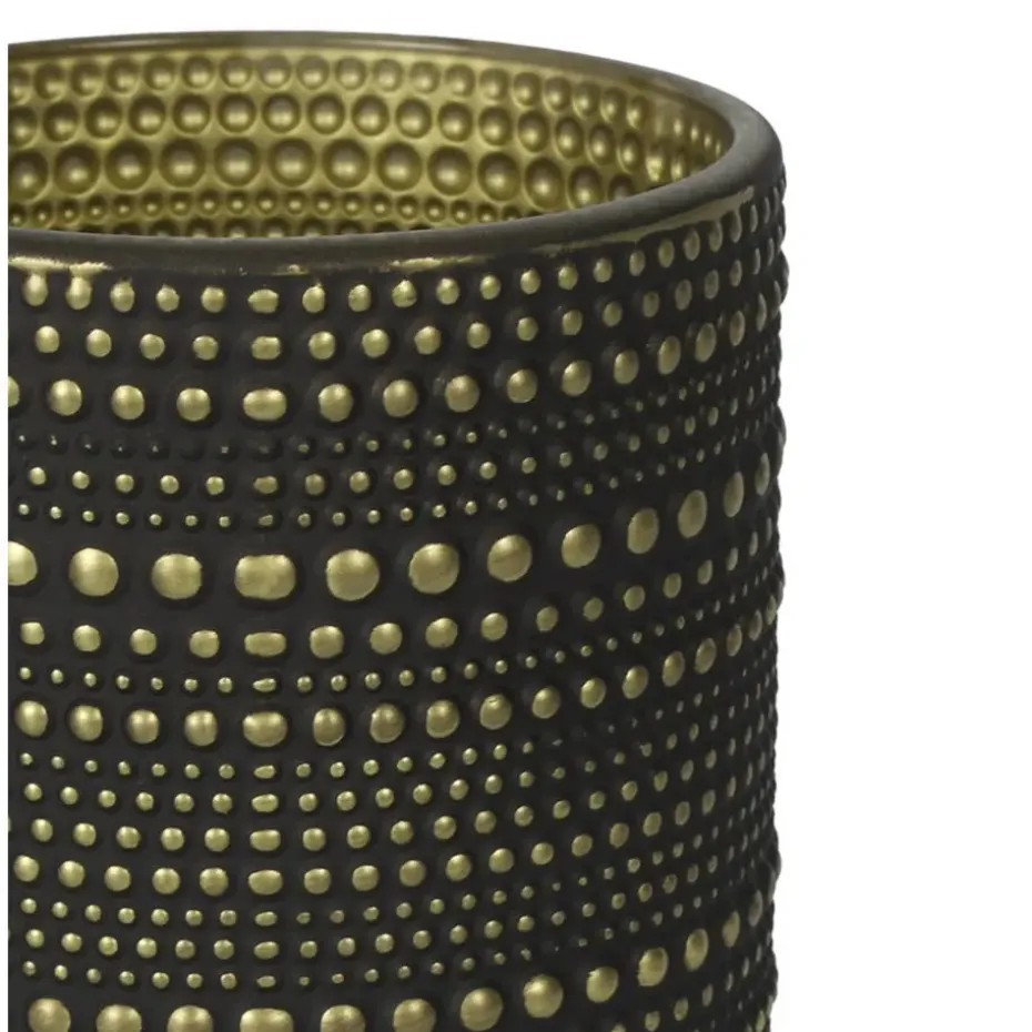 Countryfield theelichthouder/kaarsenhouder - zwart/goud - H12 cm