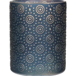 Countryfield theelichthouder/kaarsenhouder - blauw/goud - H10 cm