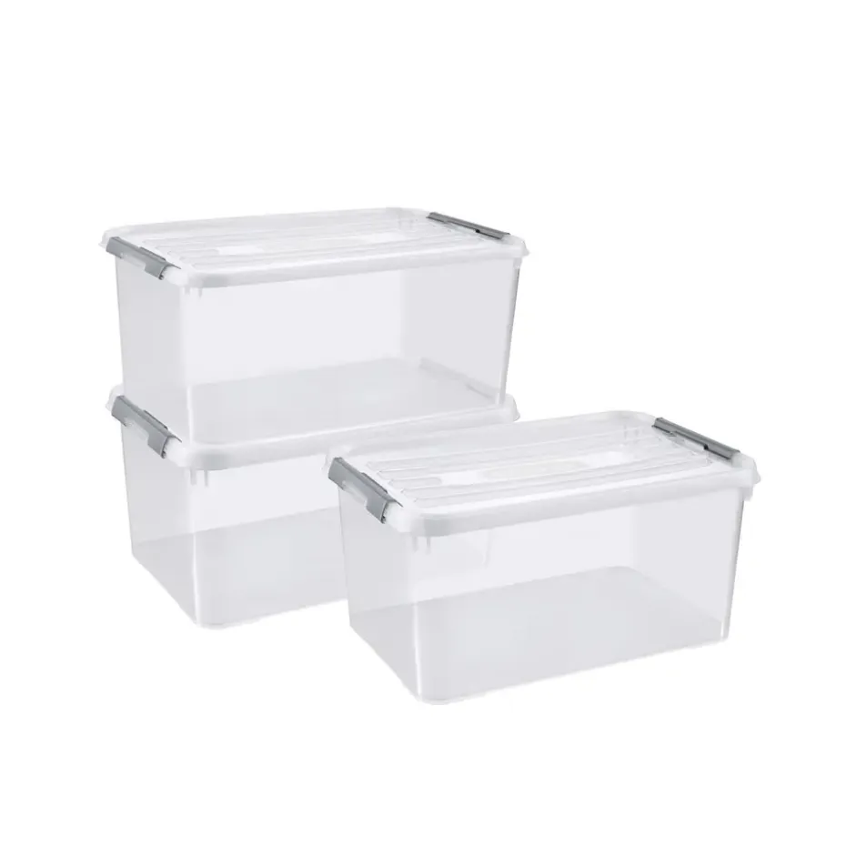 Curver Handy+ Opbergbox - 50L - 3 stuks - Transparant met deksel