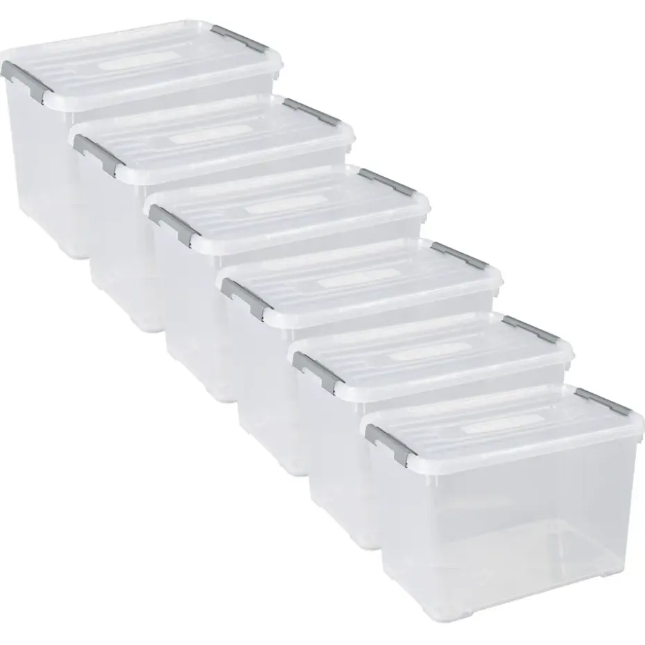 Curver Handy+ Opbergbox - 65L - 6 stuks - Transparant met deksel