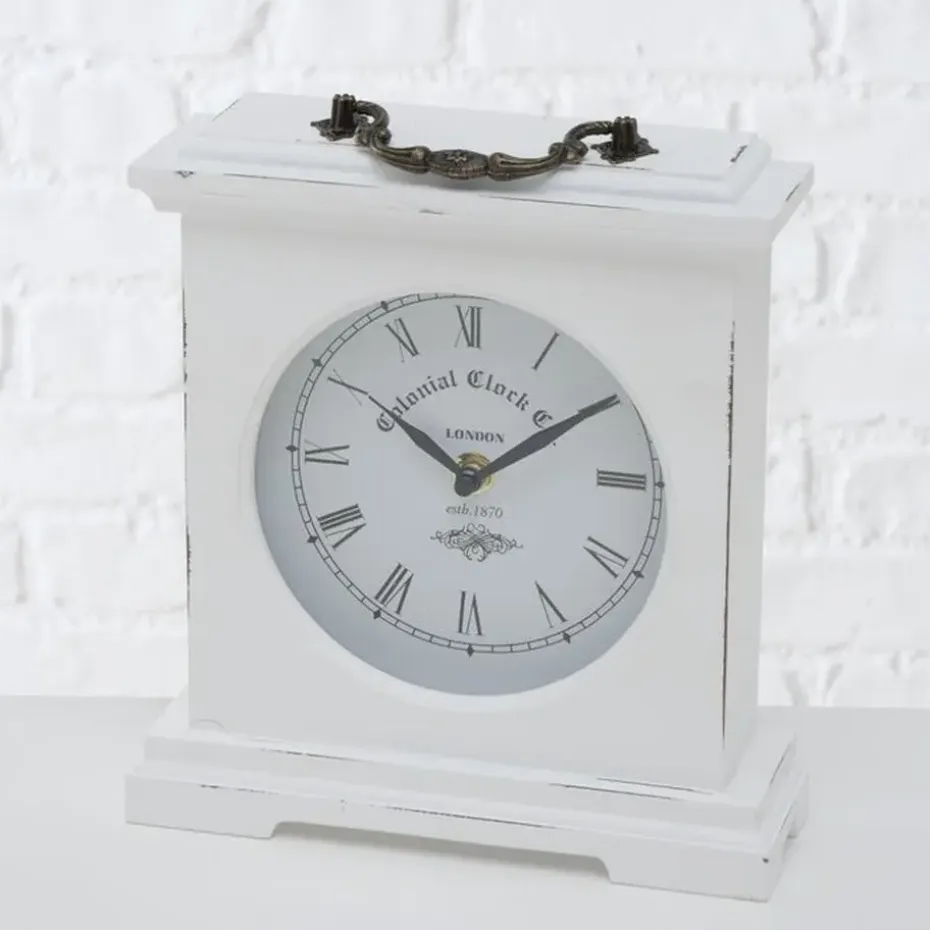 Deco by Boltze Tafelklok St James - wit - H23 cm - glas/hout