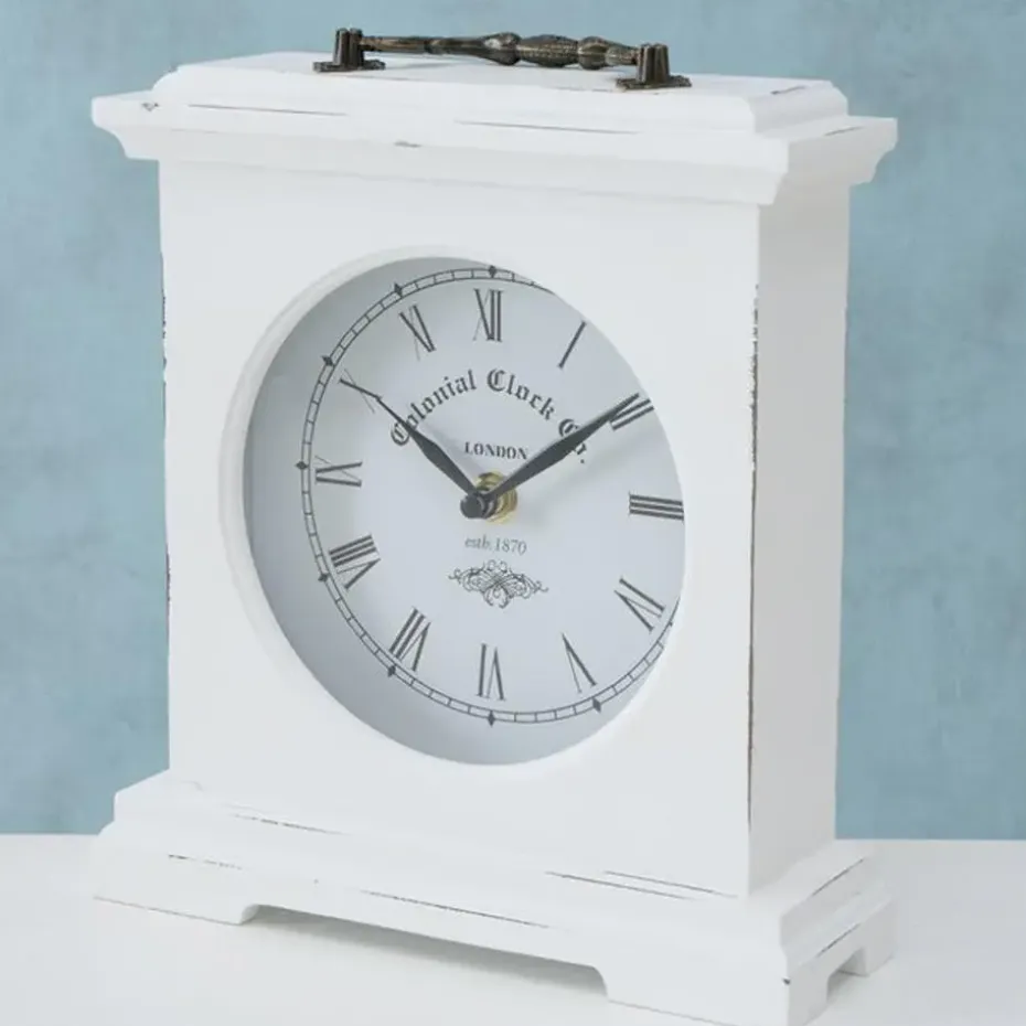 Deco by Boltze Tafelklok St James - wit - H23 cm - glas/hout