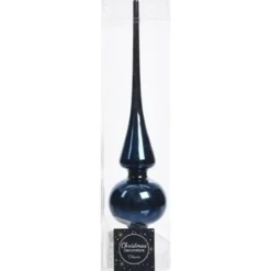 Decoris kerst piek - donkerblauw - 26 cm - glas - glans