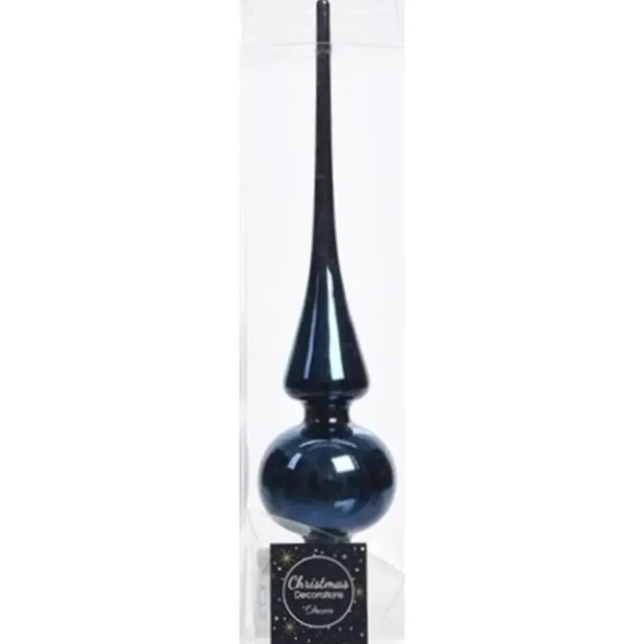 Decoris kerst piek - donkerblauw - 26 cm - glas - glans