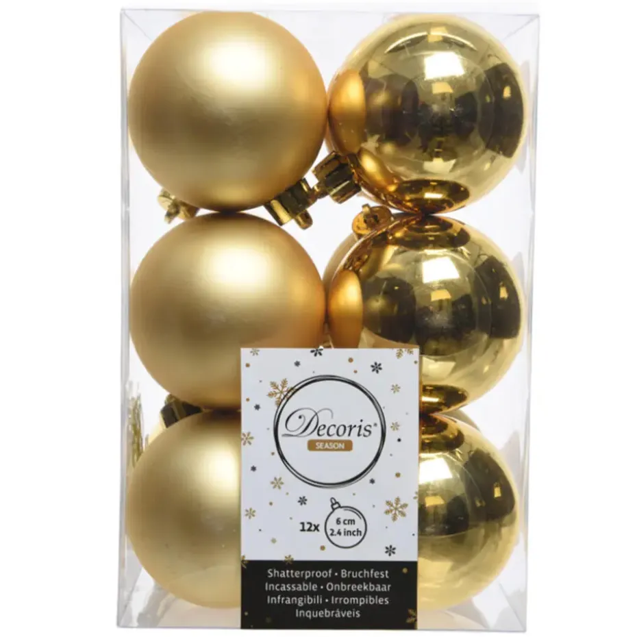Decoris Kerstballen - 12 stuks - goudkleurig - mat en glans