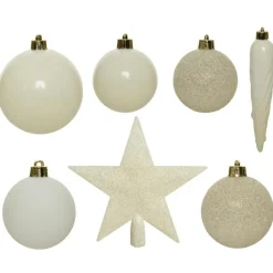 Decoris kerstballen - 34-dlg - wol wit - kunststof
