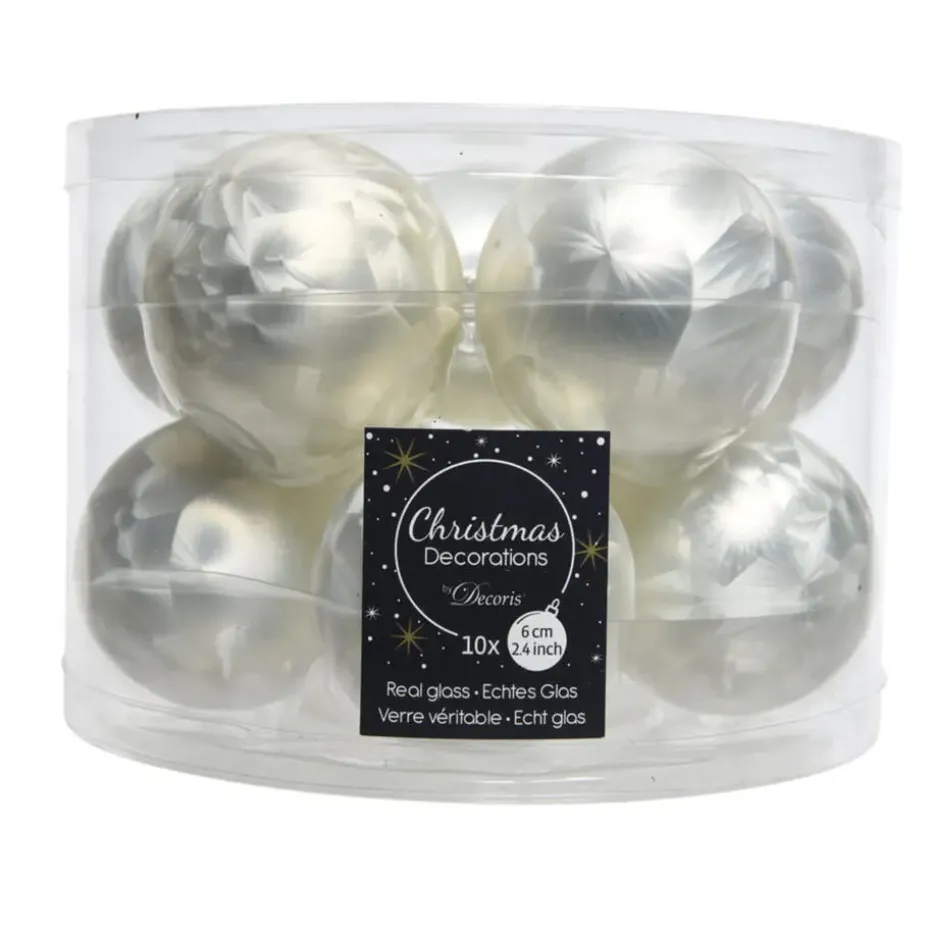 Decoris Kerstballen set - 10x - wit - glas - mat-glans - 6 cm
