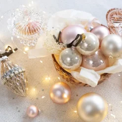 Decoris Kerstballen set - 6x stuks - parel/champagne - 6 cm