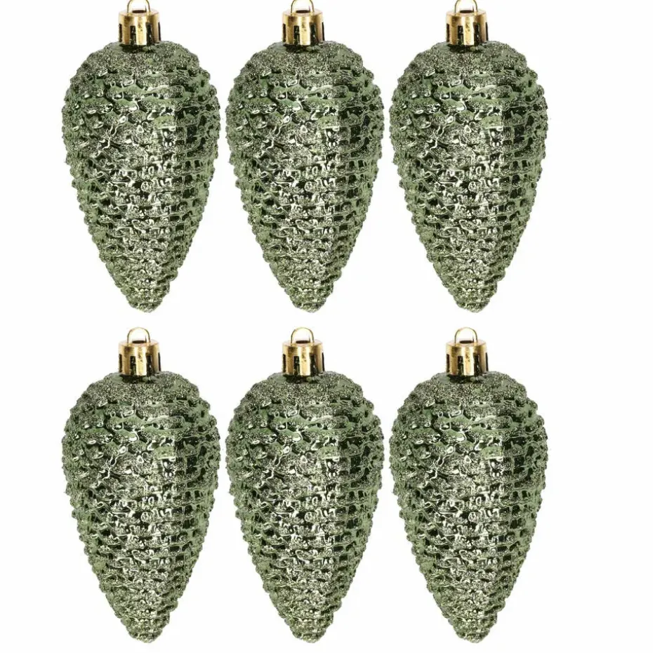 Decoris Kersthangers dennenappels - 6x - donkergroen - 8 cm