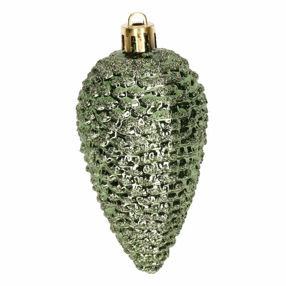 Decoris Kersthangers dennenappels - 6x - donkergroen - 8 cm