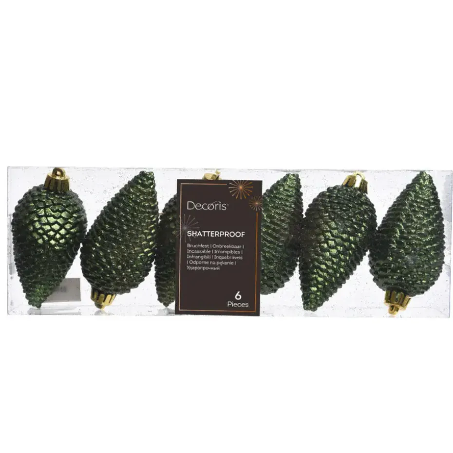 Decoris Kersthangers dennenappels - 6x - donkergroen - 8 cm
