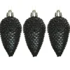 Decoris Kersthangers dennenappels - 6x - zwart - glitter - 8 cm