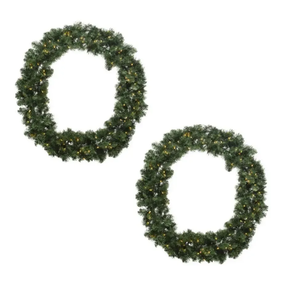 Decoris Kerstkrans - groen - warm verlichting - timer - 60 cm
