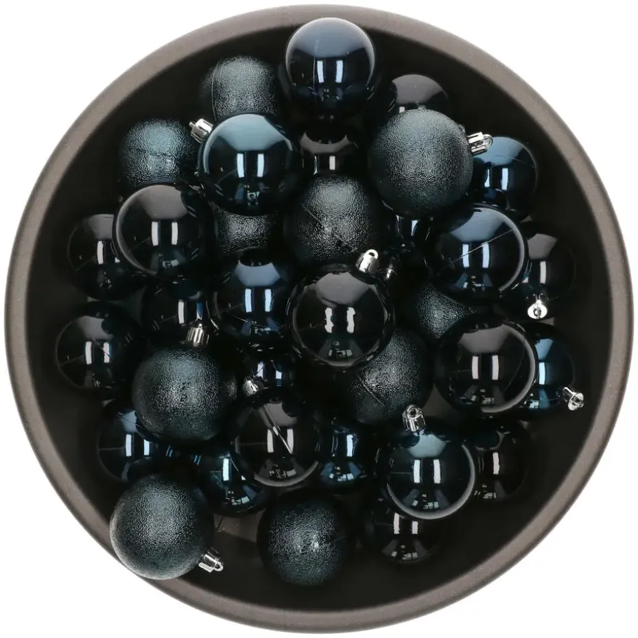 Decoris kunststof kerstballen - 25x stuks - 8 cm -donkerblauw