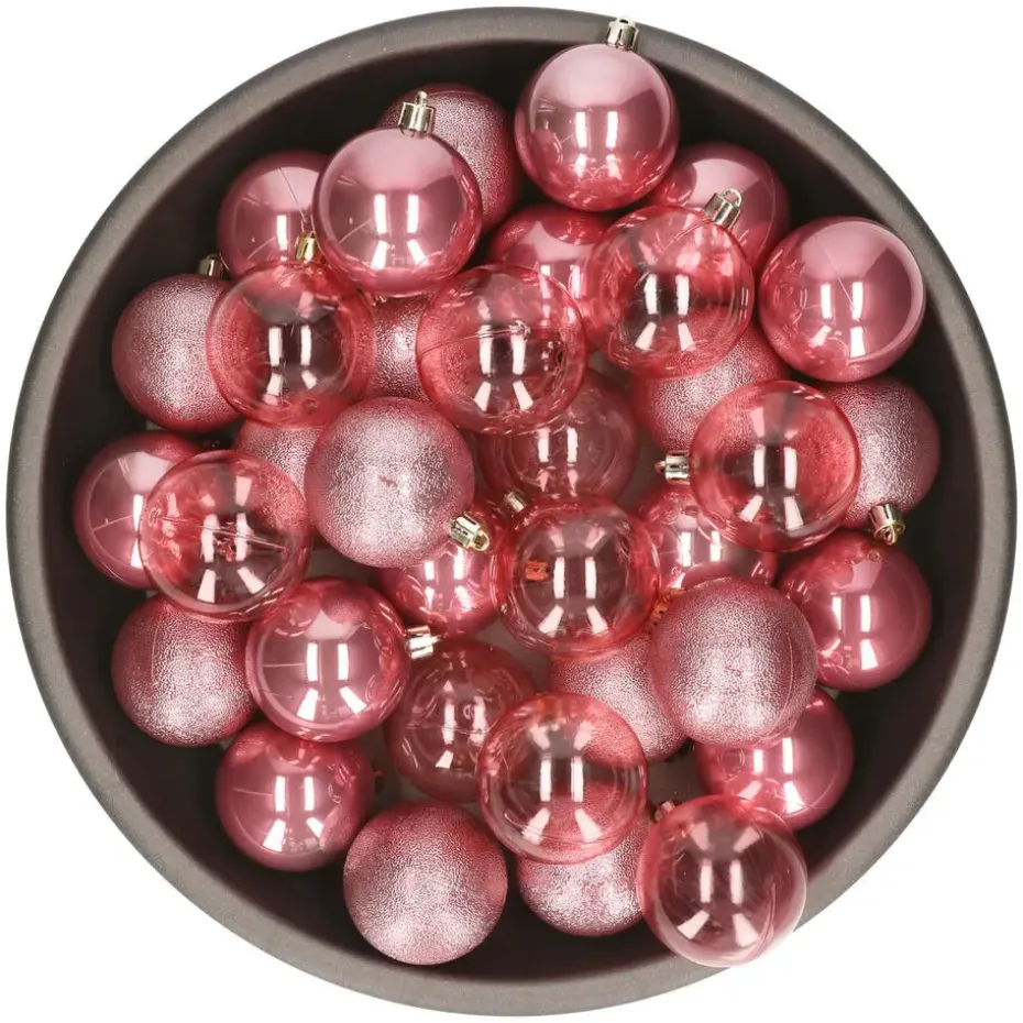 Decoris kunststof kerstballen - 25x stuks - 8 cm -oudroze