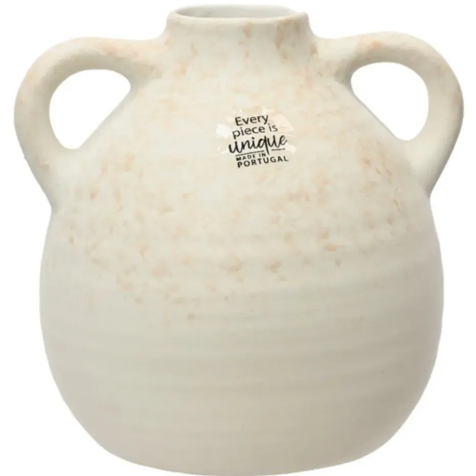 Decoris Vaas kruik model - terracotta - wit - D17 x H17 - vintage