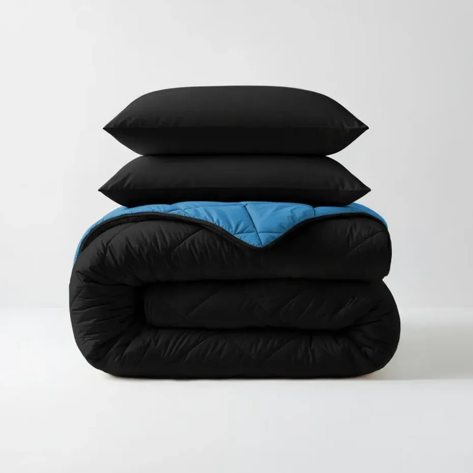 Dekbed zonder Overtrek Diamond 240x200 – Met Kussenslopen– Wasbaar – Zwart/Blauw