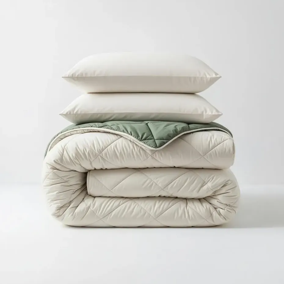 Dekbed zonder Overtrek Diamond 240x200 – Met Kussenslopen– Wasbaar – Crème/Groen