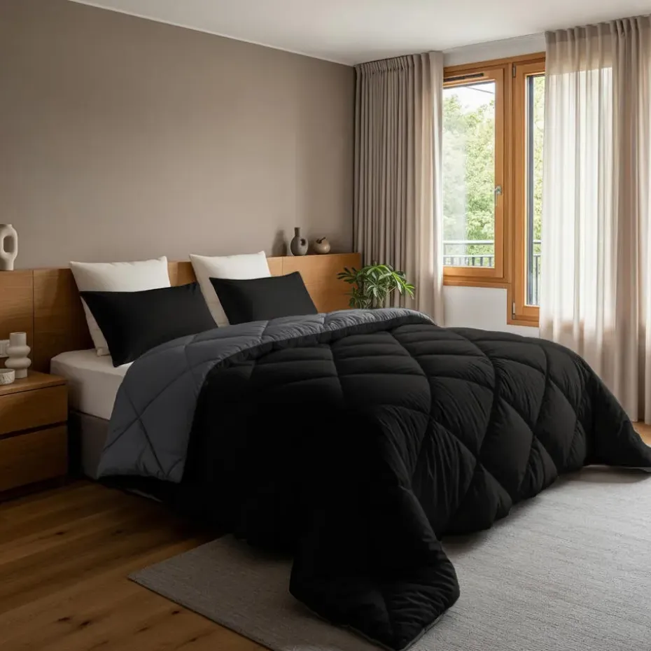 Dekbed zonder Overtrek Diamond 140x200 – Incl. Kussenslopen – Wasbaar – Zwart