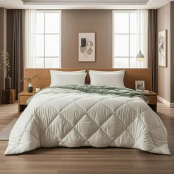 Dekbed zonder Overtrek Diamond 200x200 – Met Kussenslopen– Wasbaar – Crème/Groen