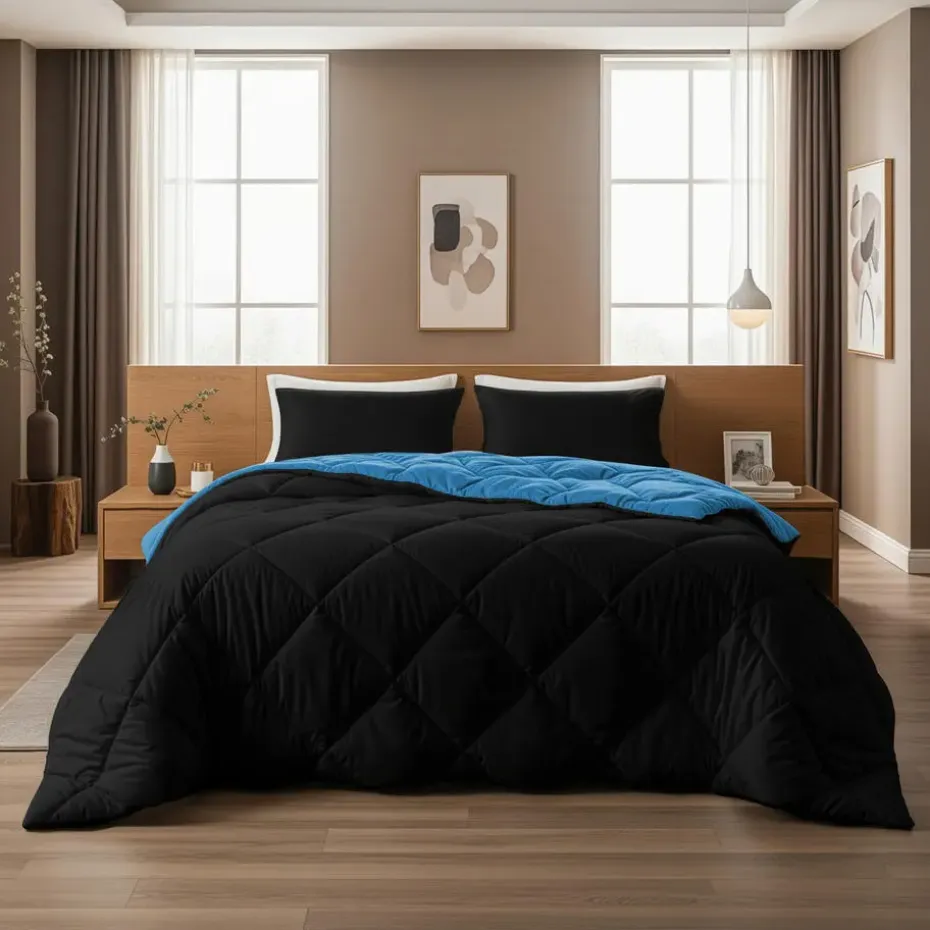 Dekbed zonder Overtrek Diamond 200x200 – Met Kussenslopen– Wasbaar – Zwart/Blauw