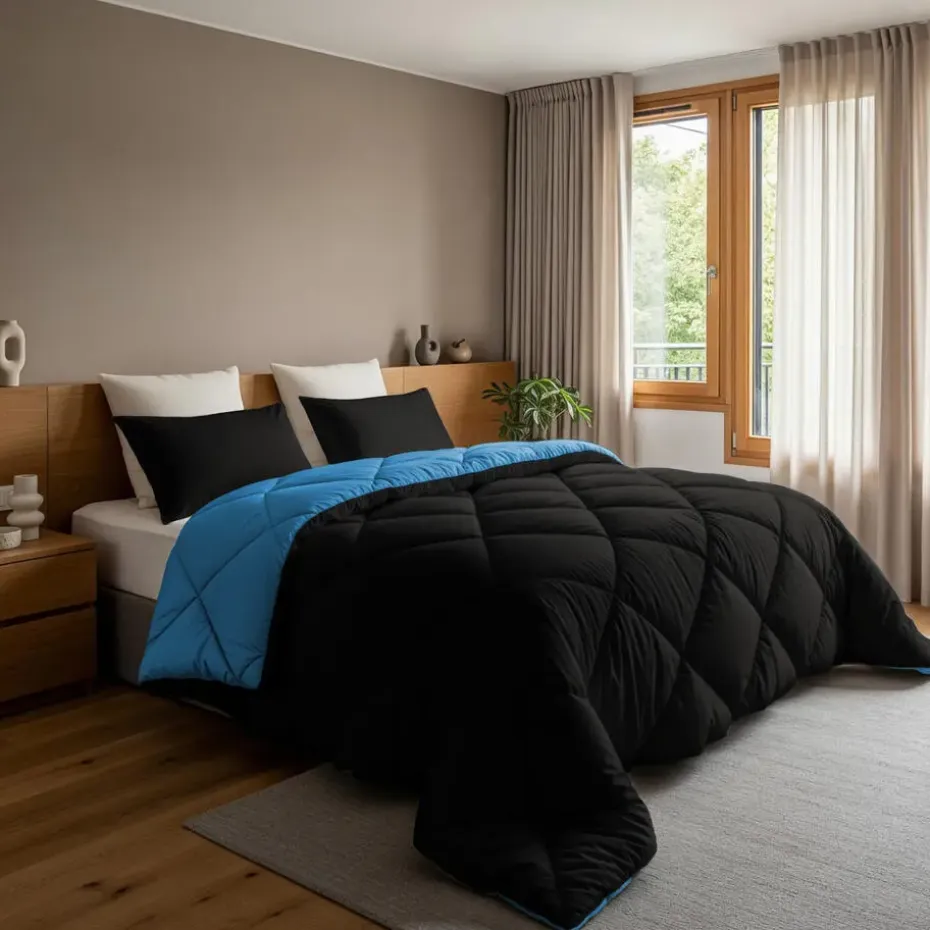 Dekbed zonder Overtrek Diamond 200x200 – Met Kussenslopen– Wasbaar – Zwart/Blauw