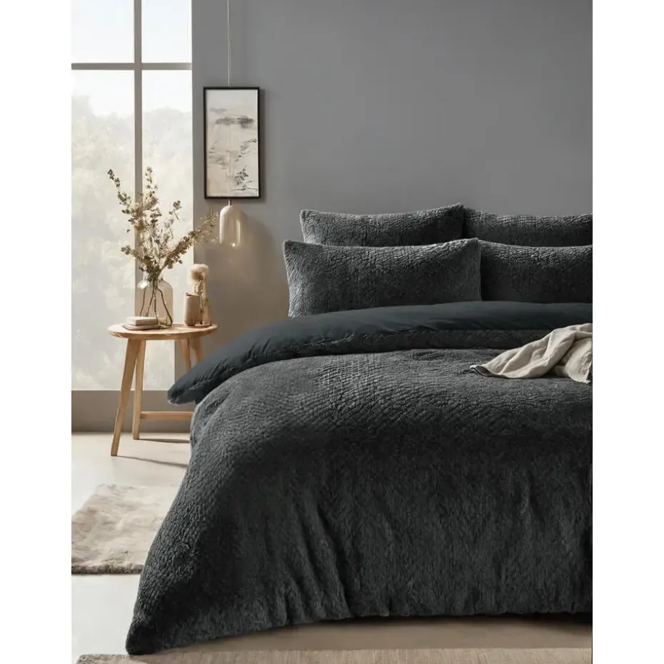 Dekbedovertrek Fur Teddy 240x220 – Fluweelzacht & Knus Design – Antraciet