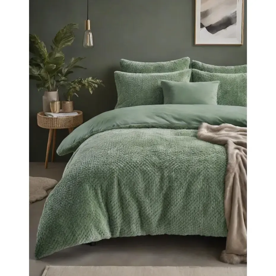 Dekbedovertrek Fur Teddy 140x220 – Fluweelzacht & Knus Design – Groen
