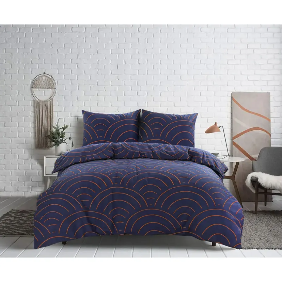 Dekbedovertrek Sendai grafisch - blauw/caramel - 200x200/220 cm