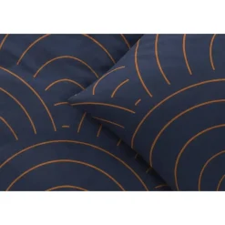 Dekbedovertrek Sendai grafisch - blauw/caramel - 200x200/220 cm