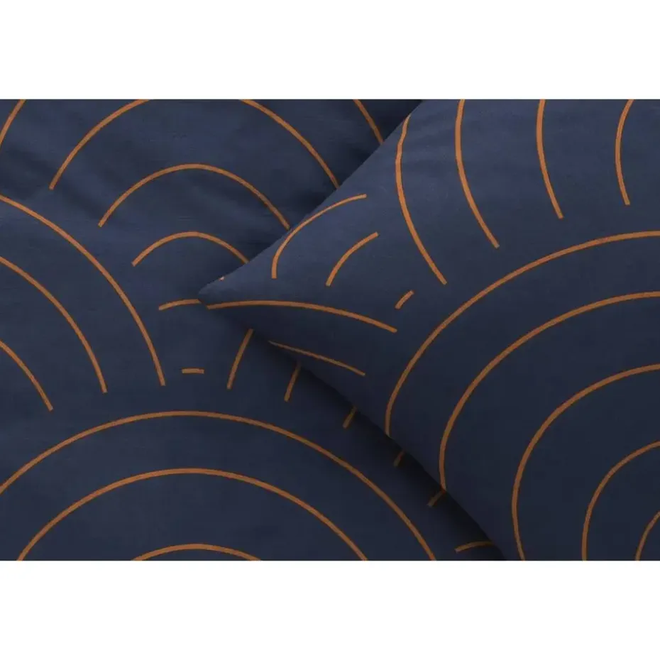 Dekbedovertrek Sendai grafisch - blauw/caramel - 200x200/220 cm