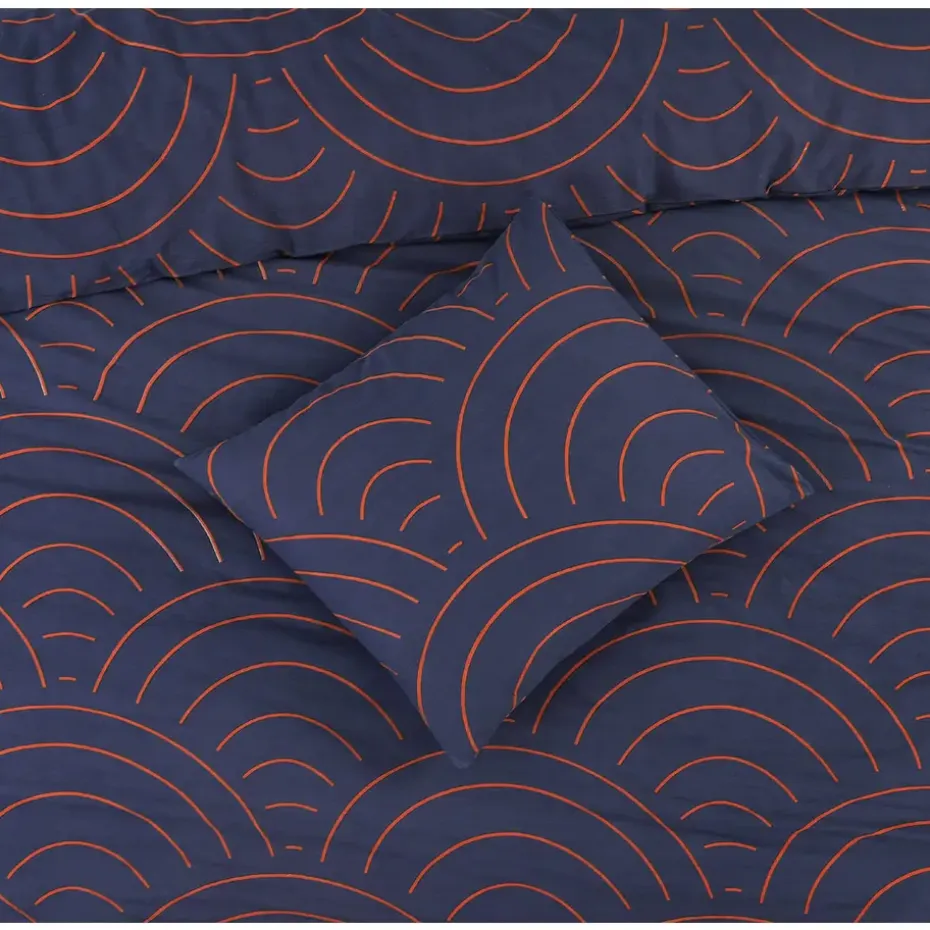 Dekbedovertrek Sendai grafisch - blauw/caramel - 240x200/220 cm