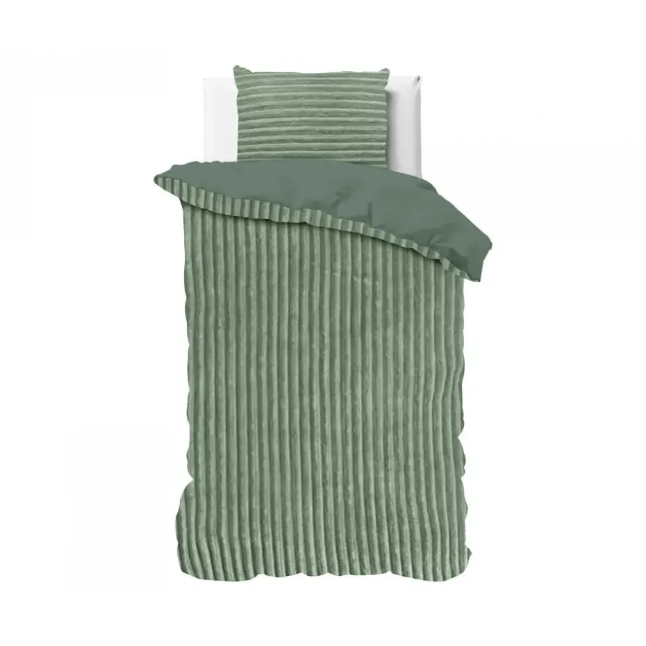 Dekbedovertrek Teddy Rib 140x220 – Fluweelzacht & Knus Design - Groen