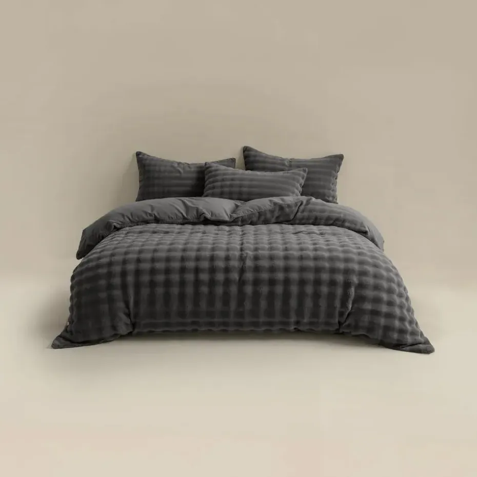 Dekbedovertrek 200x220 – Pompom Design & Warm Flanel Fleece - Antraciet