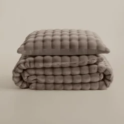 Dekbedovertrek 140x220 – Pompom Design & Warm Flanel Fleece - Taupe