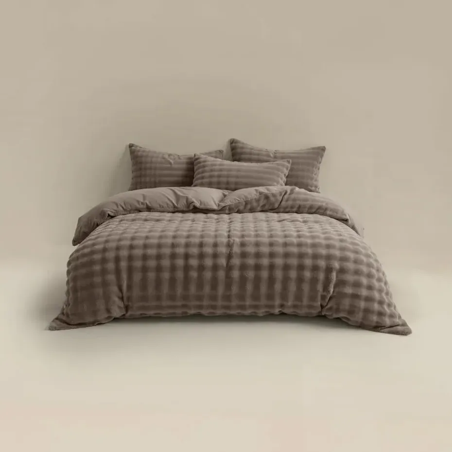 Dekbedovertrek 140x220 – Pompom Design & Warm Flanel Fleece - Taupe